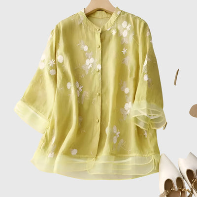 Nellie™ | Elegantna Majica sa Izvezenim Cvećem