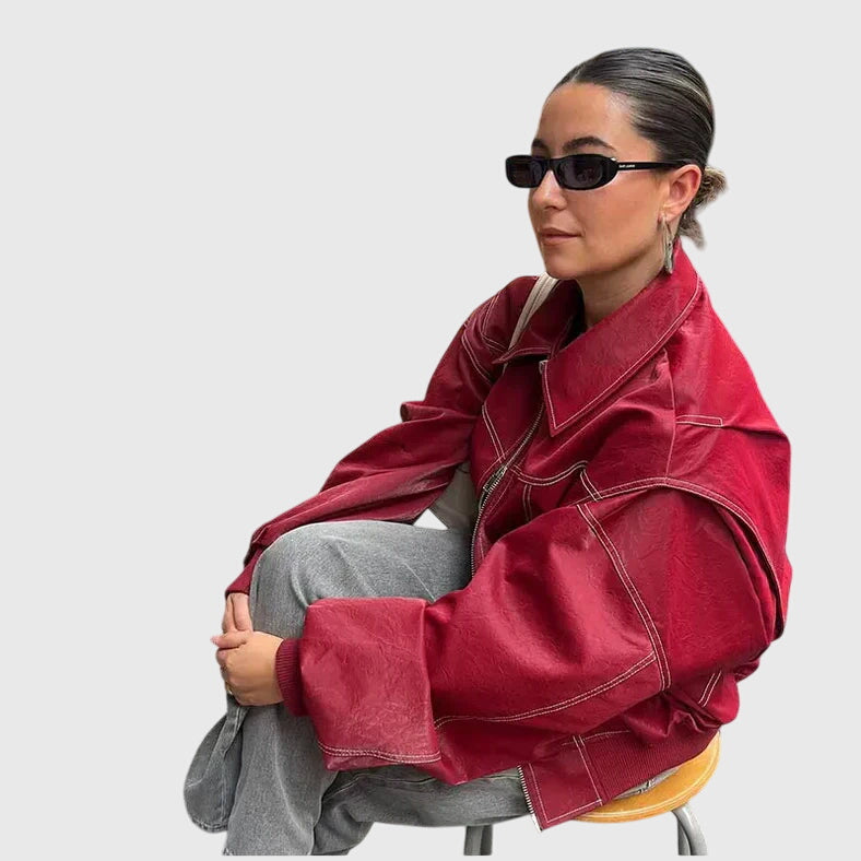 Faye™ - Oversized Kožna Jakna
